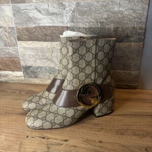 Gucci Beige and Brown Monogram Ankle Boots